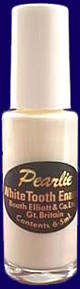 Bottle of Pearlie Teeth Whitening Cosmetic, Instant Teeth Whitening System - apply to tooth to give tooth whitening when you want it.